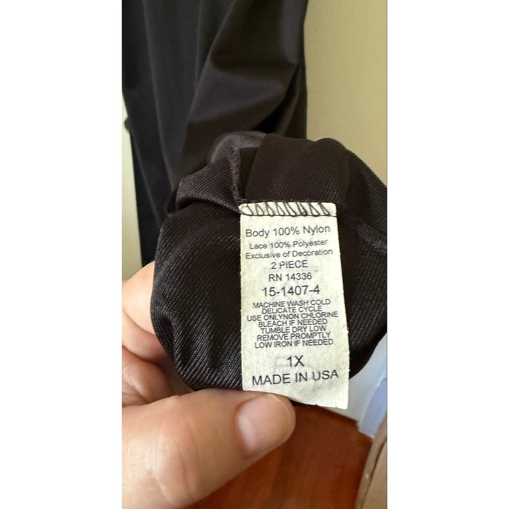 Vintage 90's Black Nylon Lace Maxi Negligee Strappy Slip Plus Large X-Large Sexy - Picture 7 of 7